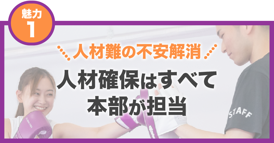 【魅力1】人材難の不安解消　人材確保はすべて本部が担当